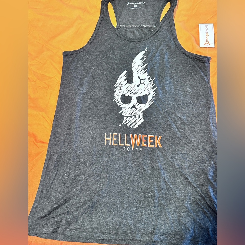 Orangetheory Gray Tank Top with White and Orange Design
